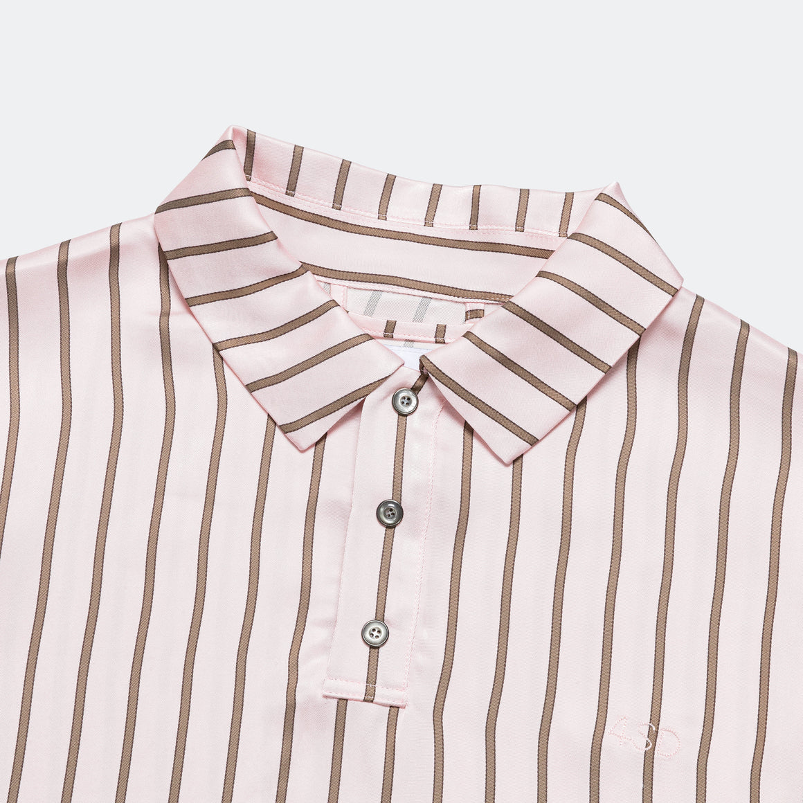 4SDesigns - S/S Woven Polo - Pink Stripe 9oz Viscose - UP THERE