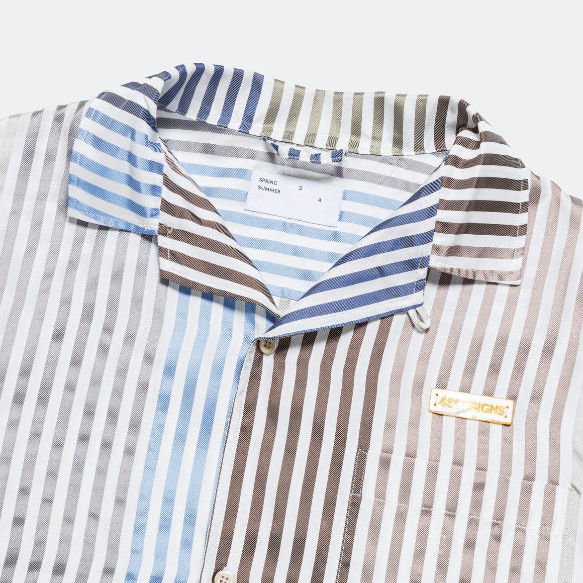4SDesigns - Wide Camp Shirt - Multi Stripe All Silk SM Faille - UP THERE