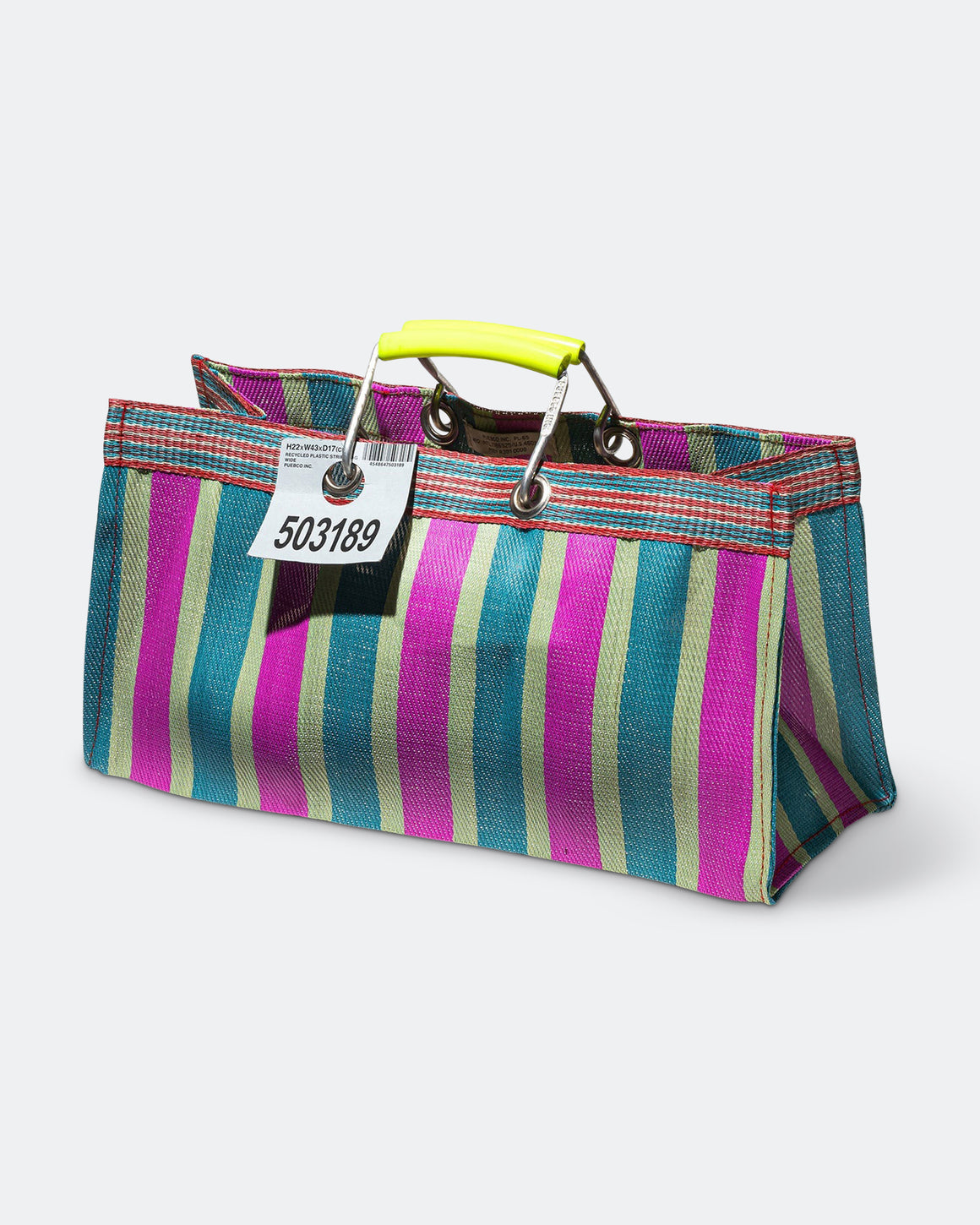 PUEBCO - Recycled Plastic Stripe Bag Wide - Green/Pink - UP THERE