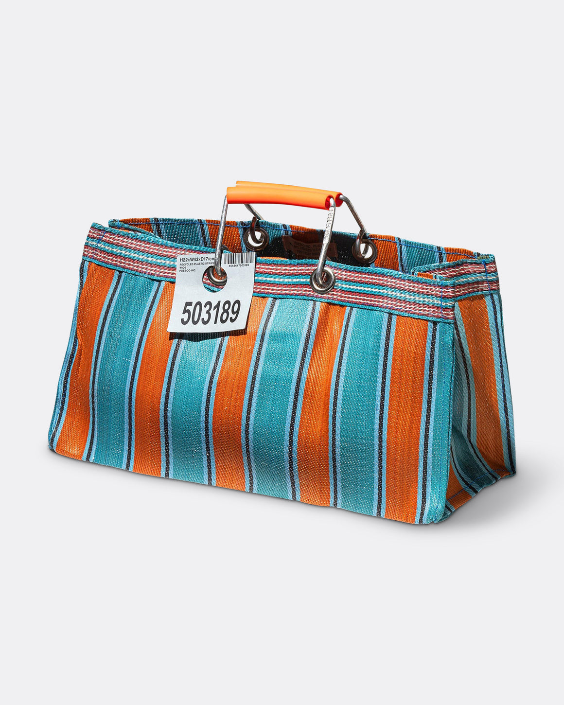 PUEBCO - Recycled Plastic Stripe Bag Wide - Orange/Blue - UP THERE