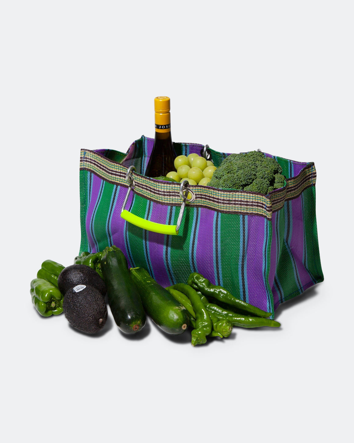 PUEBCO - Recycled Plastic Stripe Bag Wide - Green/Purple - UP THERE
