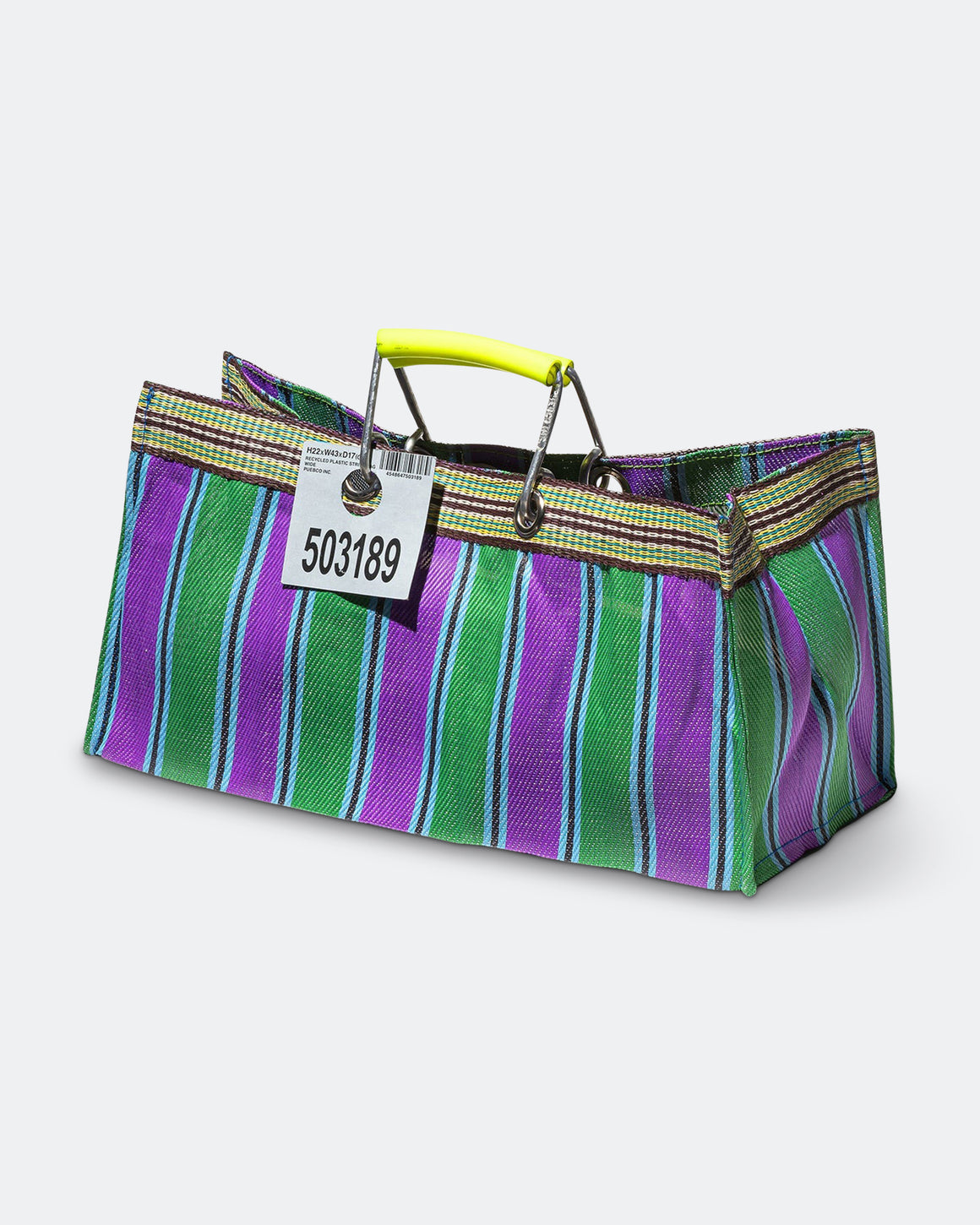 PUEBCO - Recycled Plastic Stripe Bag Wide - Green/Purple - UP THERE