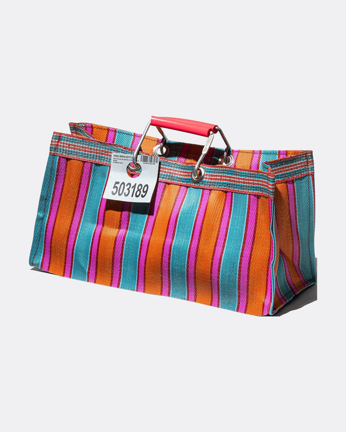 PUEBCO - Recycled Plastic Stripe Bag Wide - Orange/Pink - UP THERE