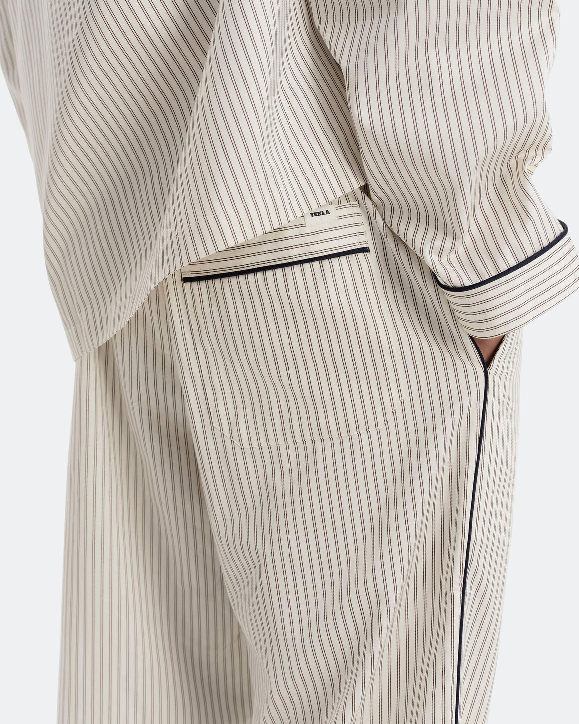 Tekla - Sateen Pyjama Pant  - Brown Pin Stripes - UP THERE