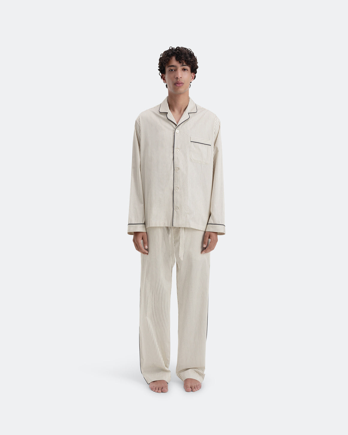 Tekla - Sateen Pyjama Pant  - Brown Pin Stripes - UP THERE