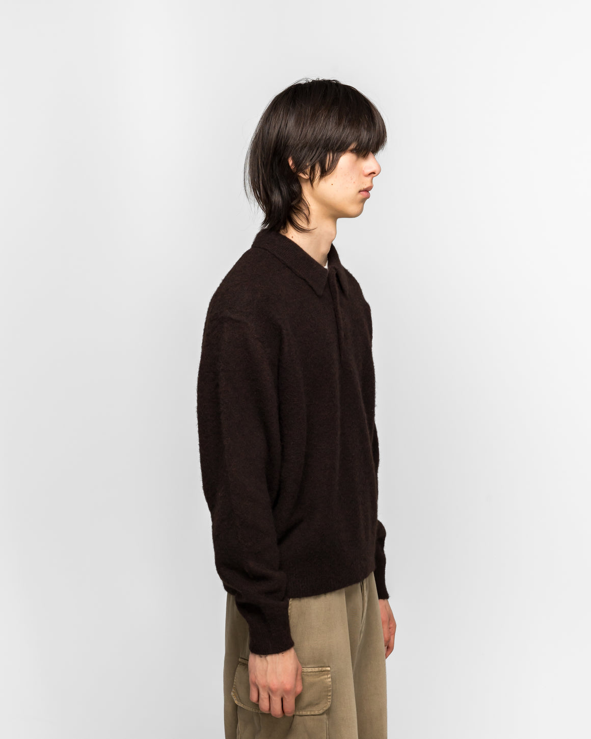 A.PRESSE - Brushed Cashmere Middle Gauge Polo Collar Sweater - Brown - UP THERE