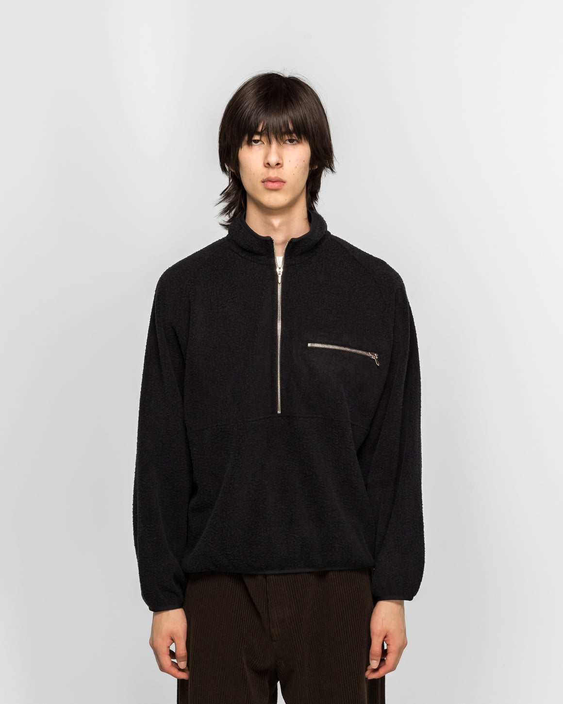 A.PRESSE - Vintage Silk Fleece Half Zip Jacket - Black - UP THERE