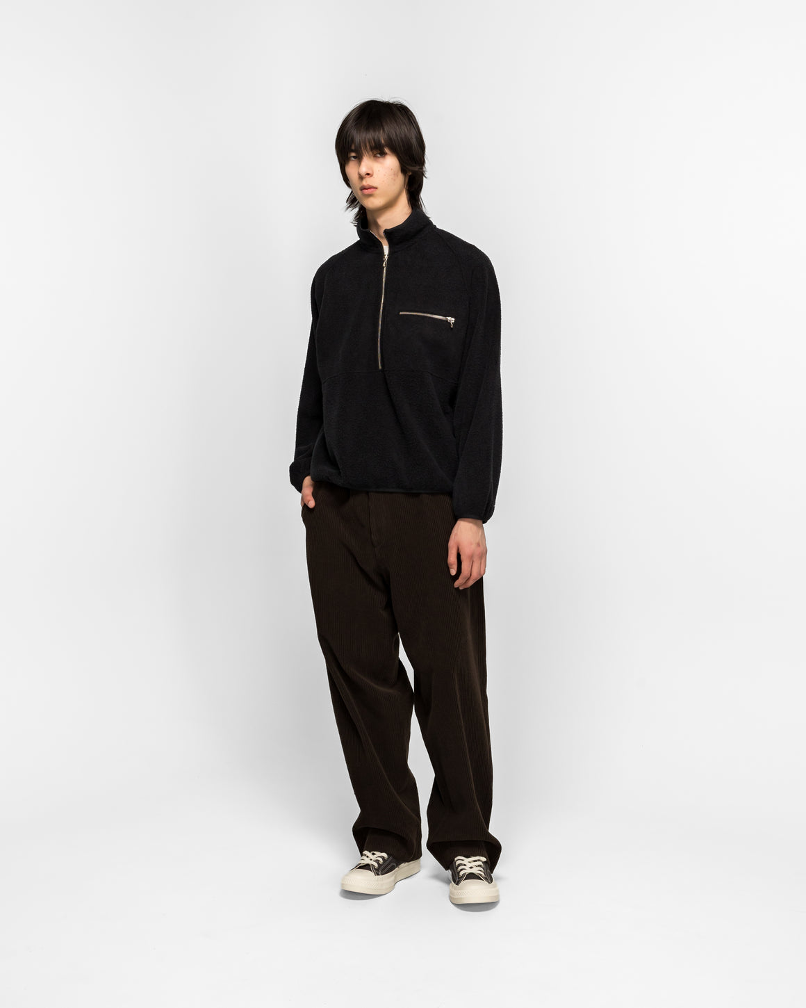 A.PRESSE - Vintage Silk Fleece Half Zip Jacket - Black - UP THERE
