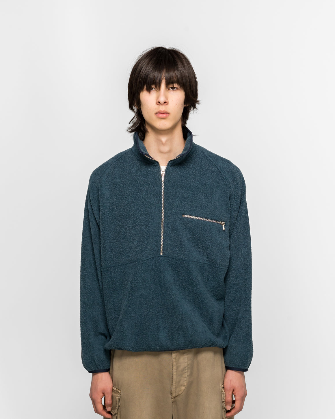 A.PRESSE - Vintage Silk Fleece Half Zip Jacket - Blue - UP THERE