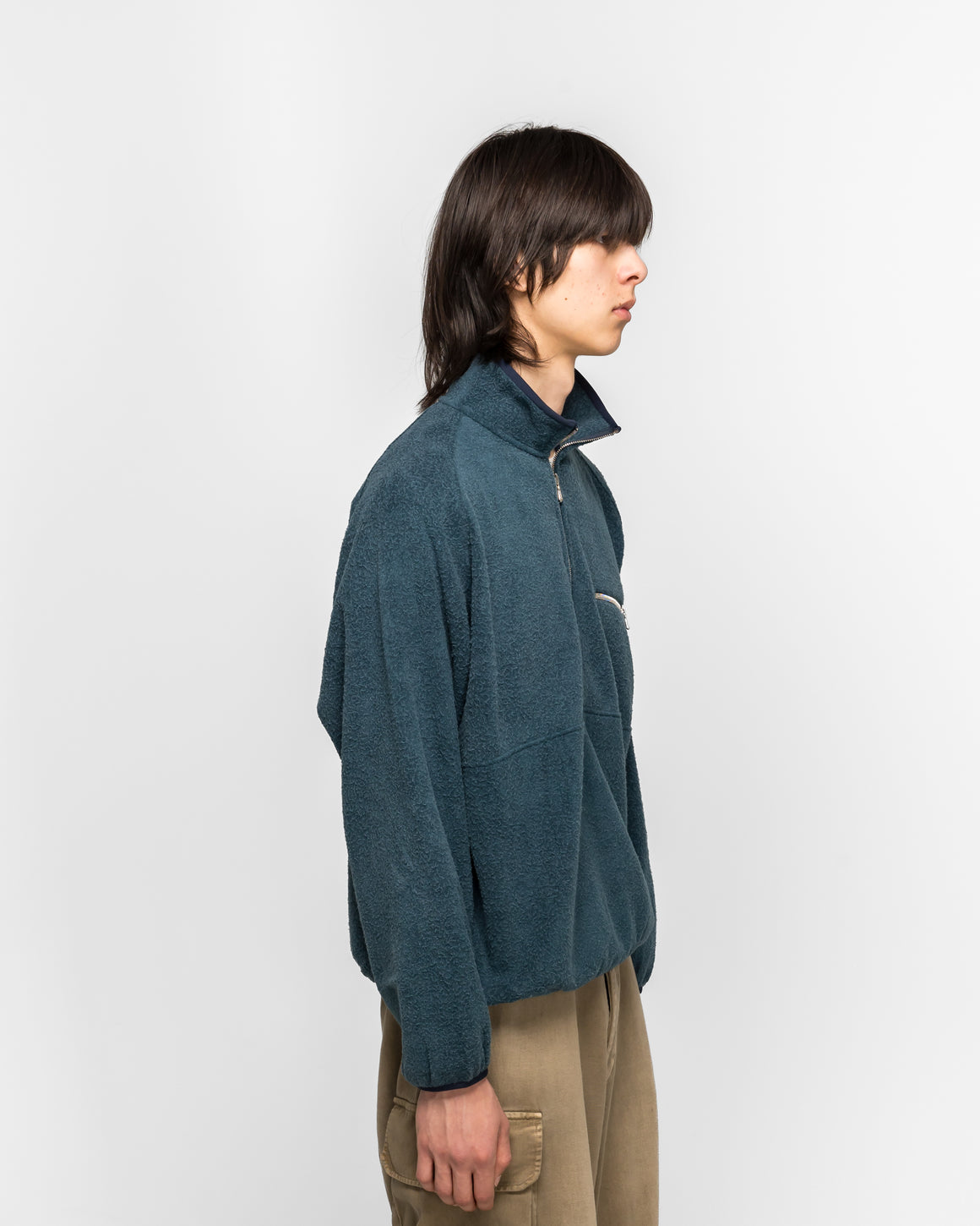 A.PRESSE - Vintage Silk Fleece Half Zip Jacket - Blue - UP THERE