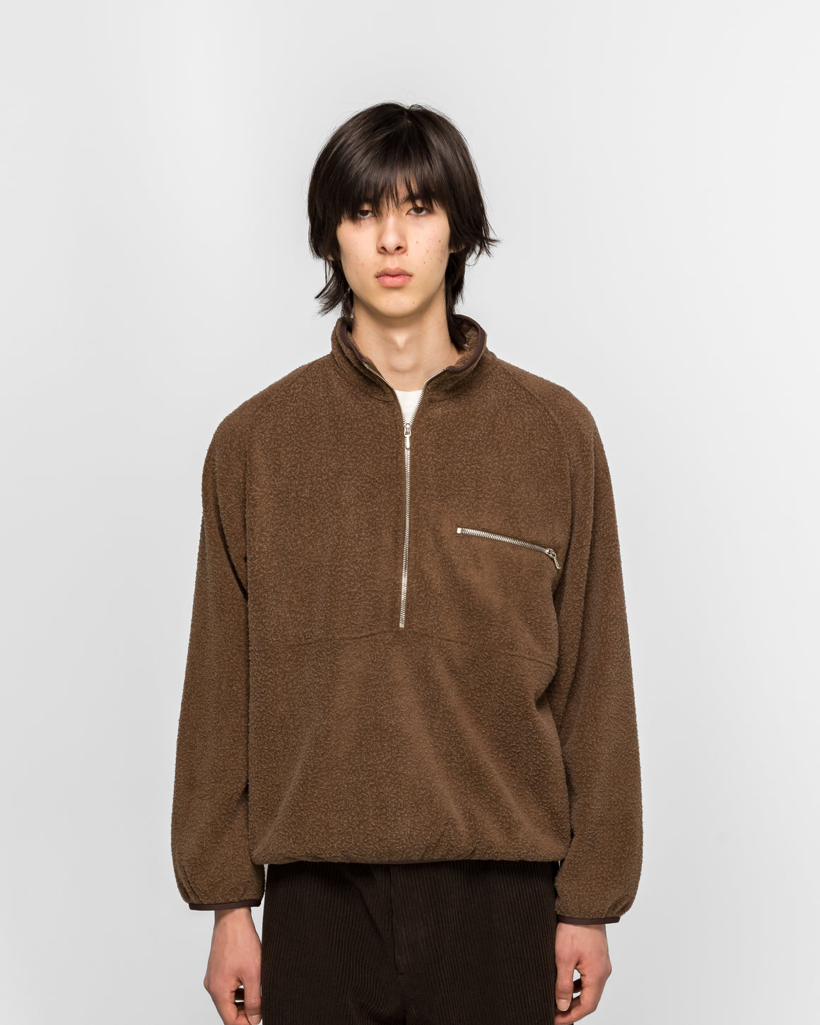 A.PRESSE - Vintage Silk Fleece Half Zip Jacket - Brown - UP THERE
