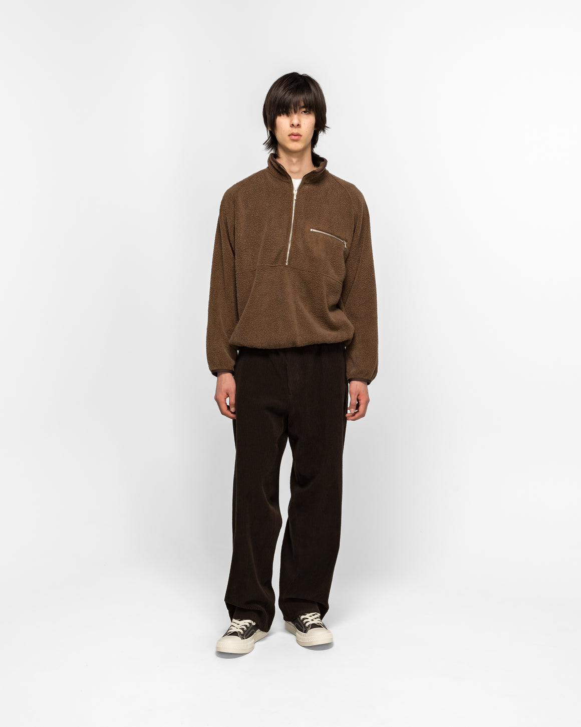 A.PRESSE - Vintage Silk Fleece Half Zip Jacket - Brown - UP THERE