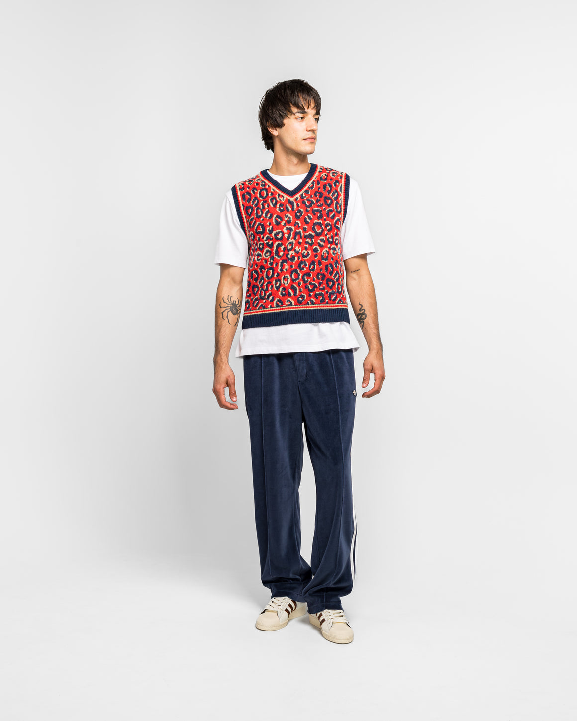 adidas - Knit Vest x Wales Bonner - Collegiate Navy/Magic Beige-Better Scarlet - UP THERE