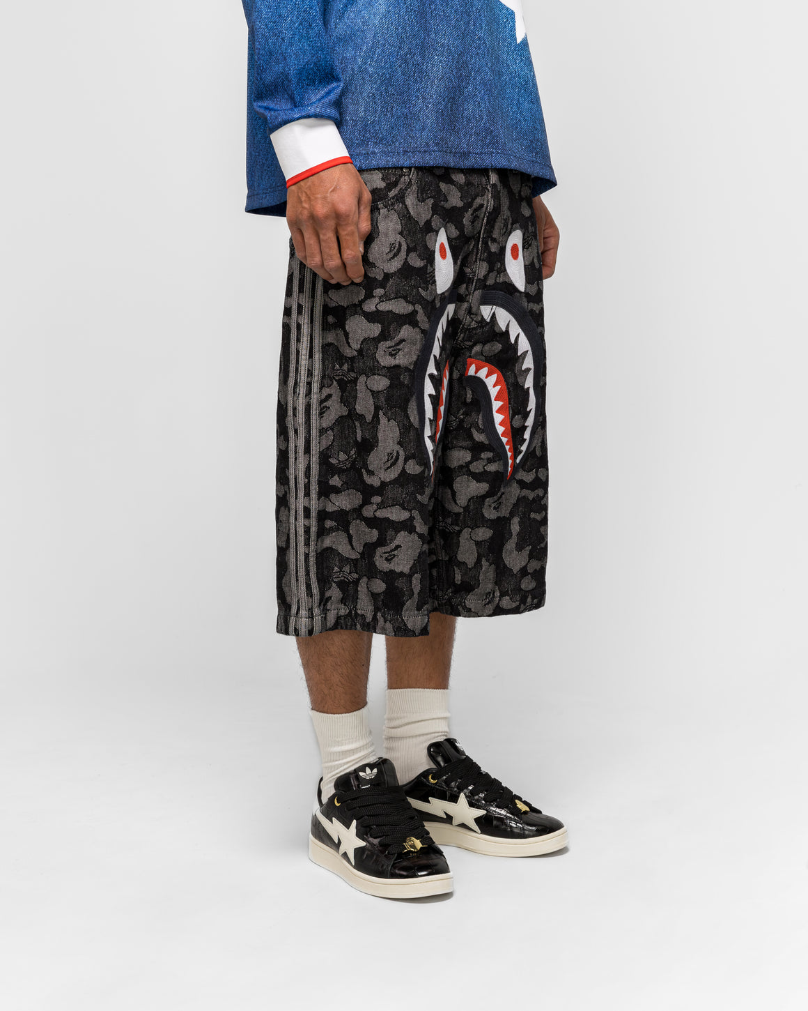 adidas - Shark Denim Jorts x BAPE - Black - UP THERE