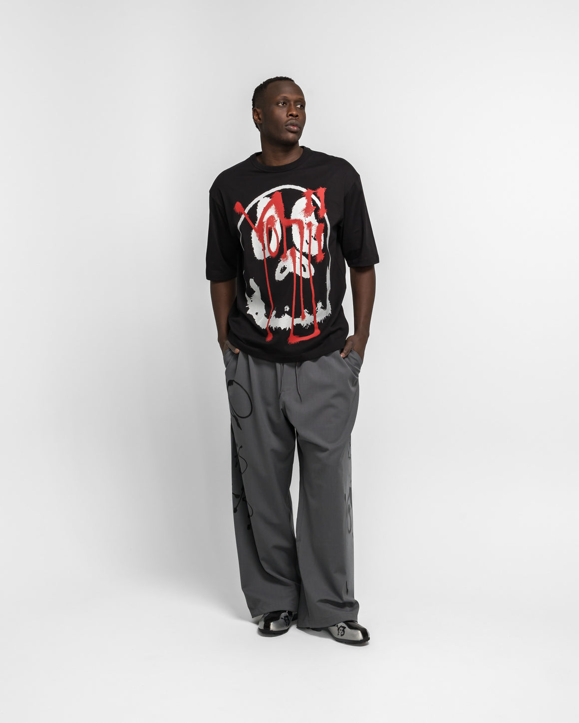 Y-3 - Y-3 Chito Graphic Wide Wool Pants - Grey - UP THERE