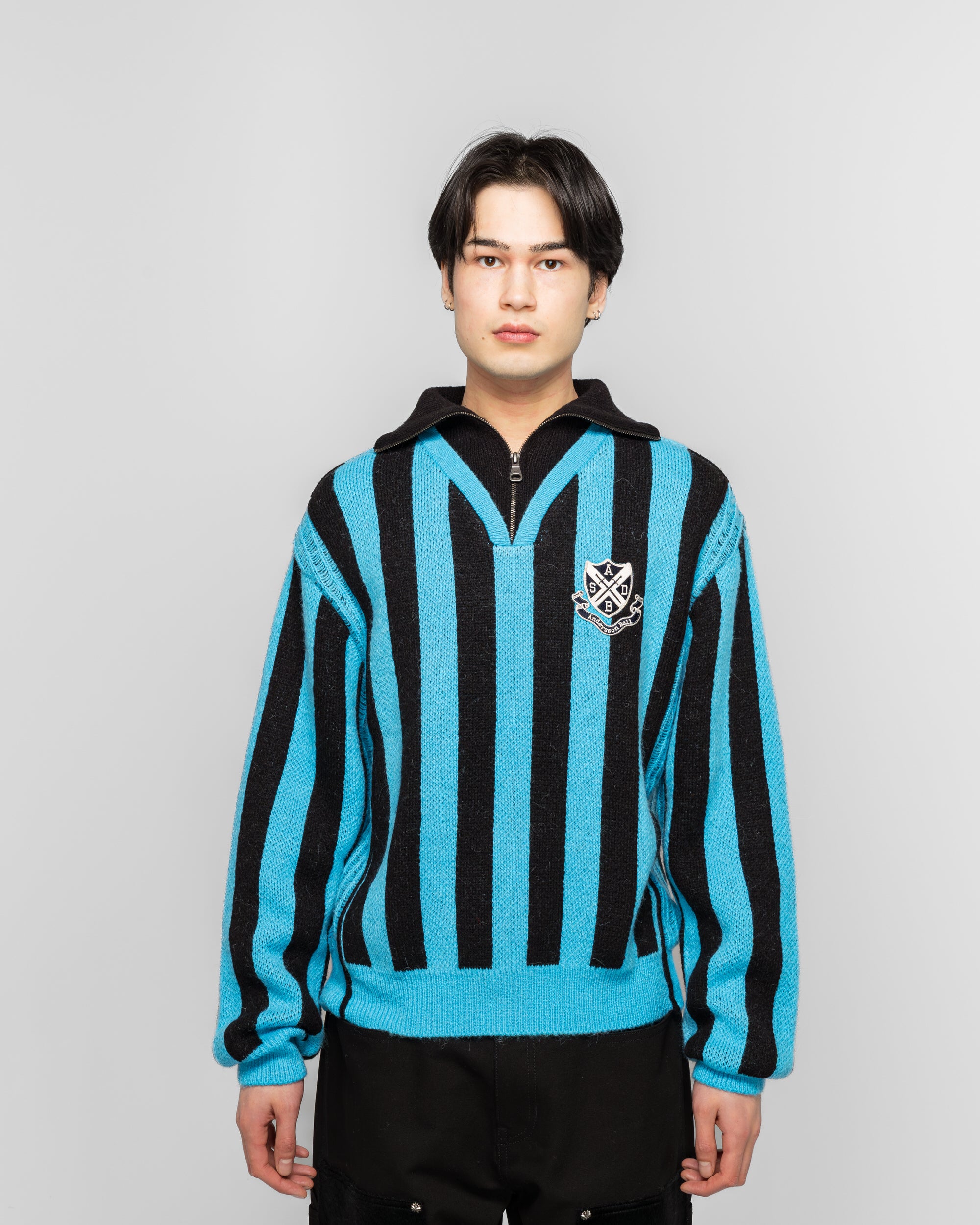 Andersson Bell - ADSB Half Zip-Up Emblem Sweater - Blue | UP THERE