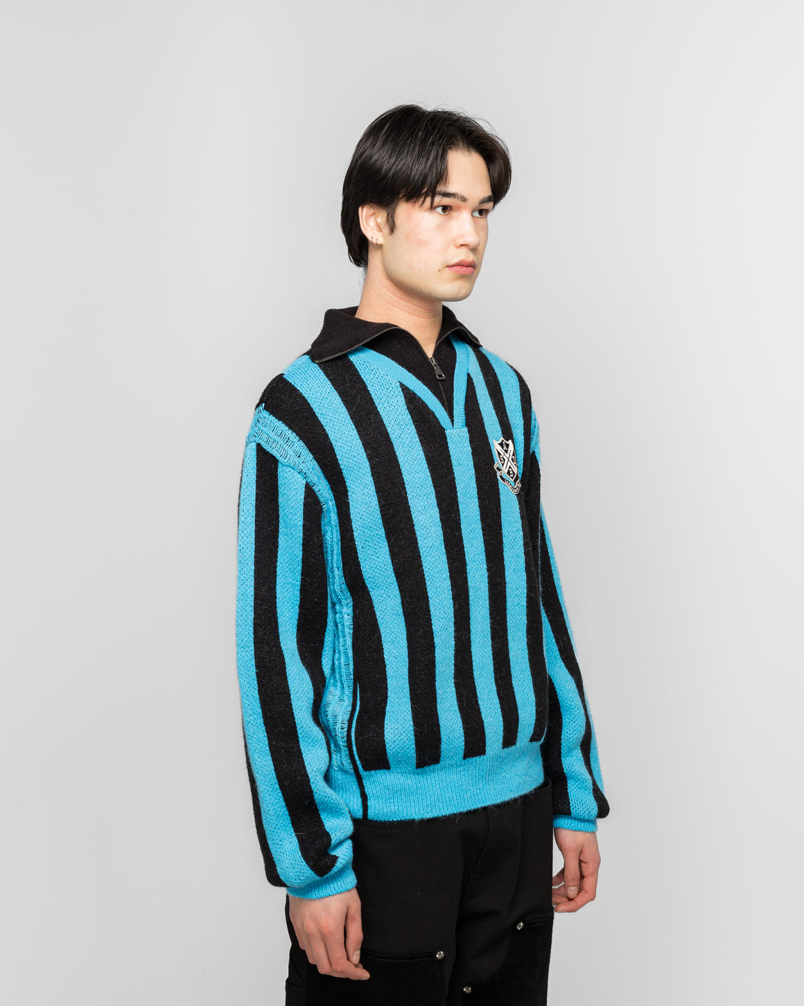 Andersson Bell - ADSB Half Zip-Up Emblem Sweater - Blue - UP THERE