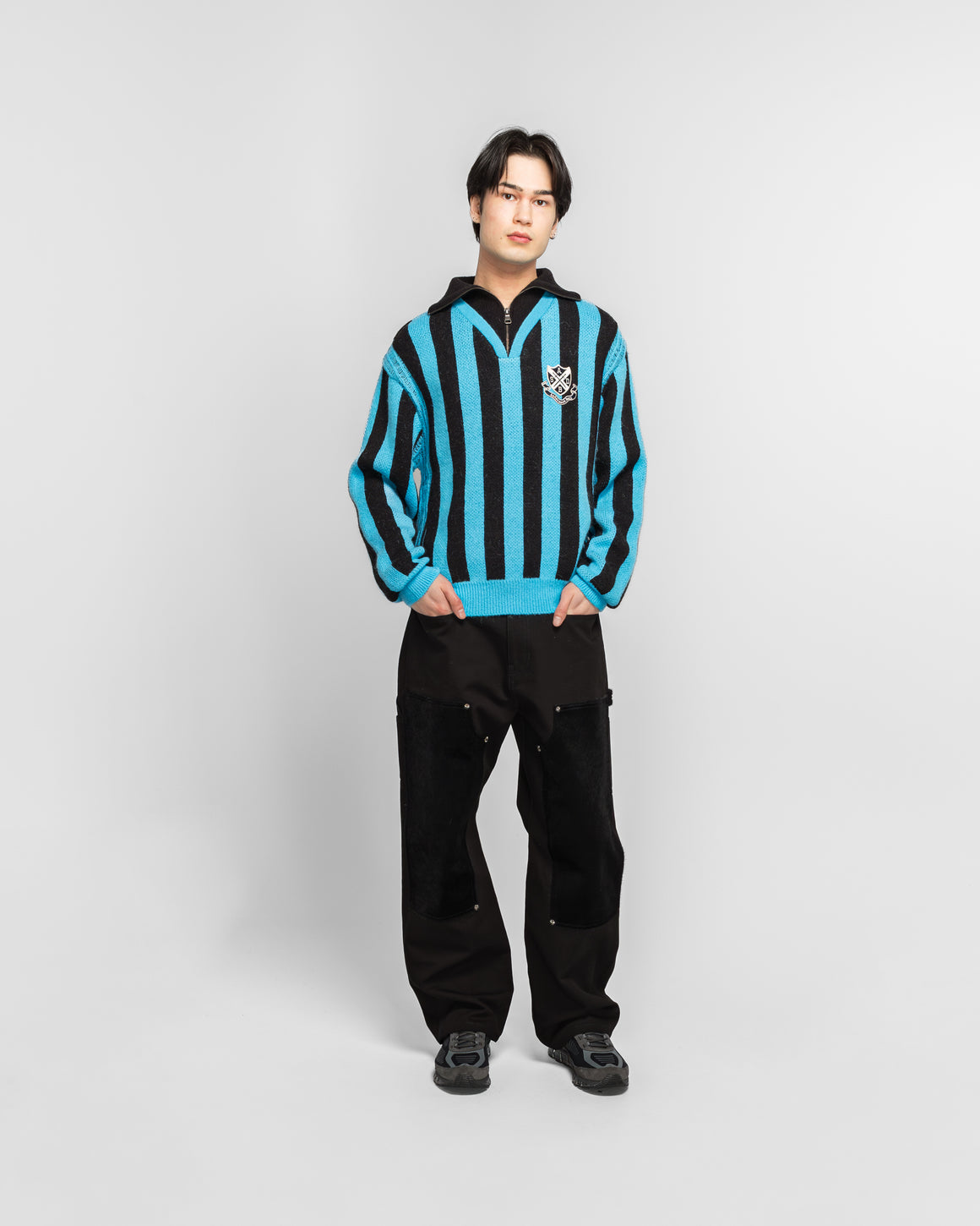 Andersson Bell - ADSB Half Zip-Up Emblem Sweater - Blue - UP THERE