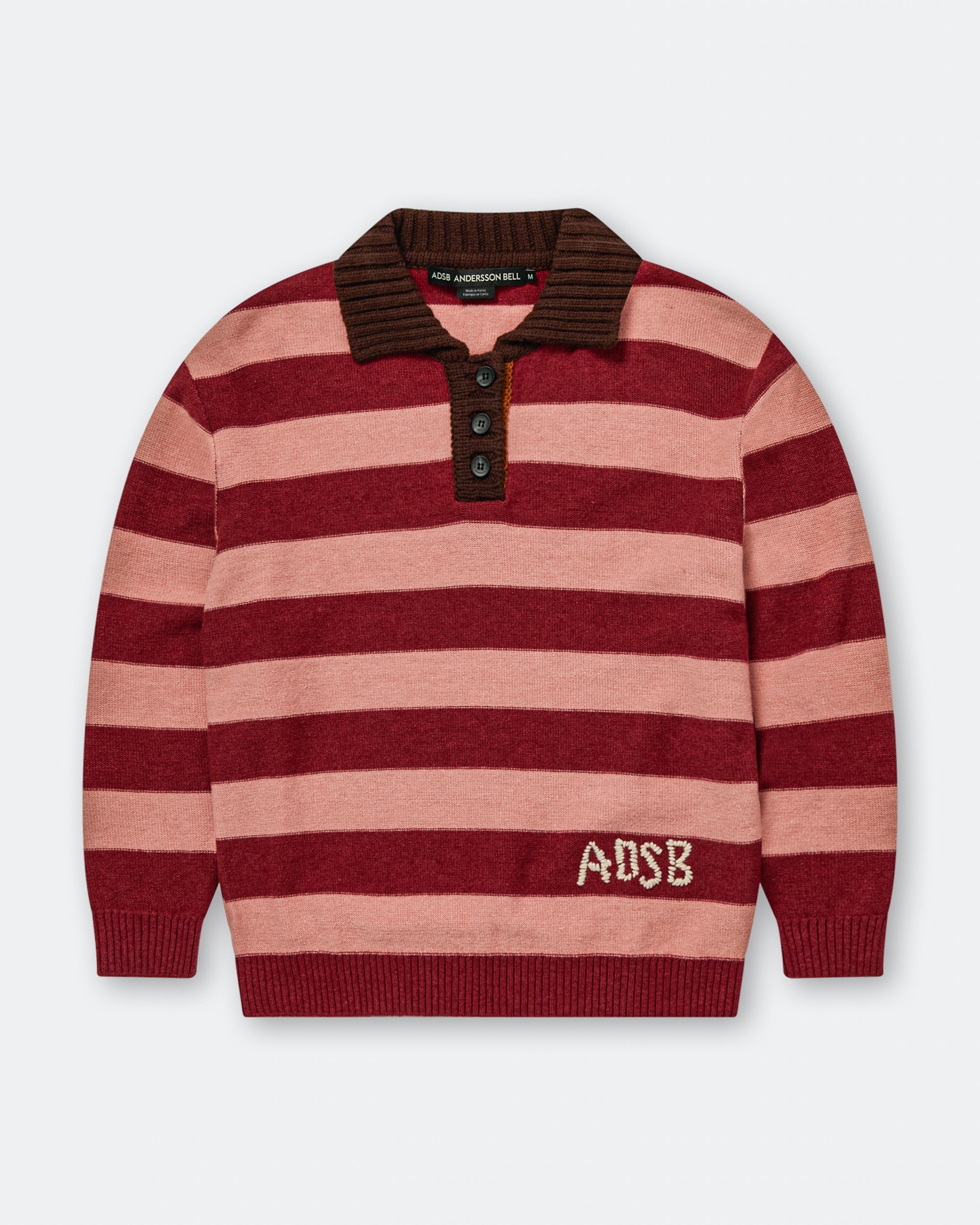 Andersson Bell - Loose-Fit Stripe Collar Sweater - Pink/Red White 