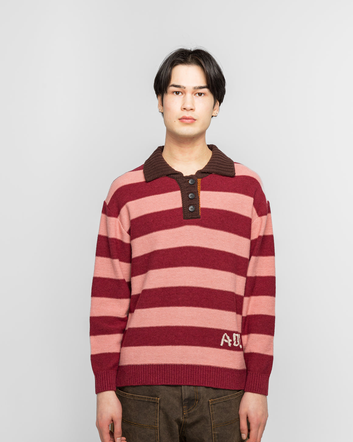 Andersson Bell - Loose-Fit Stripe Collar Sweater - Pink/Red White - UP THERE