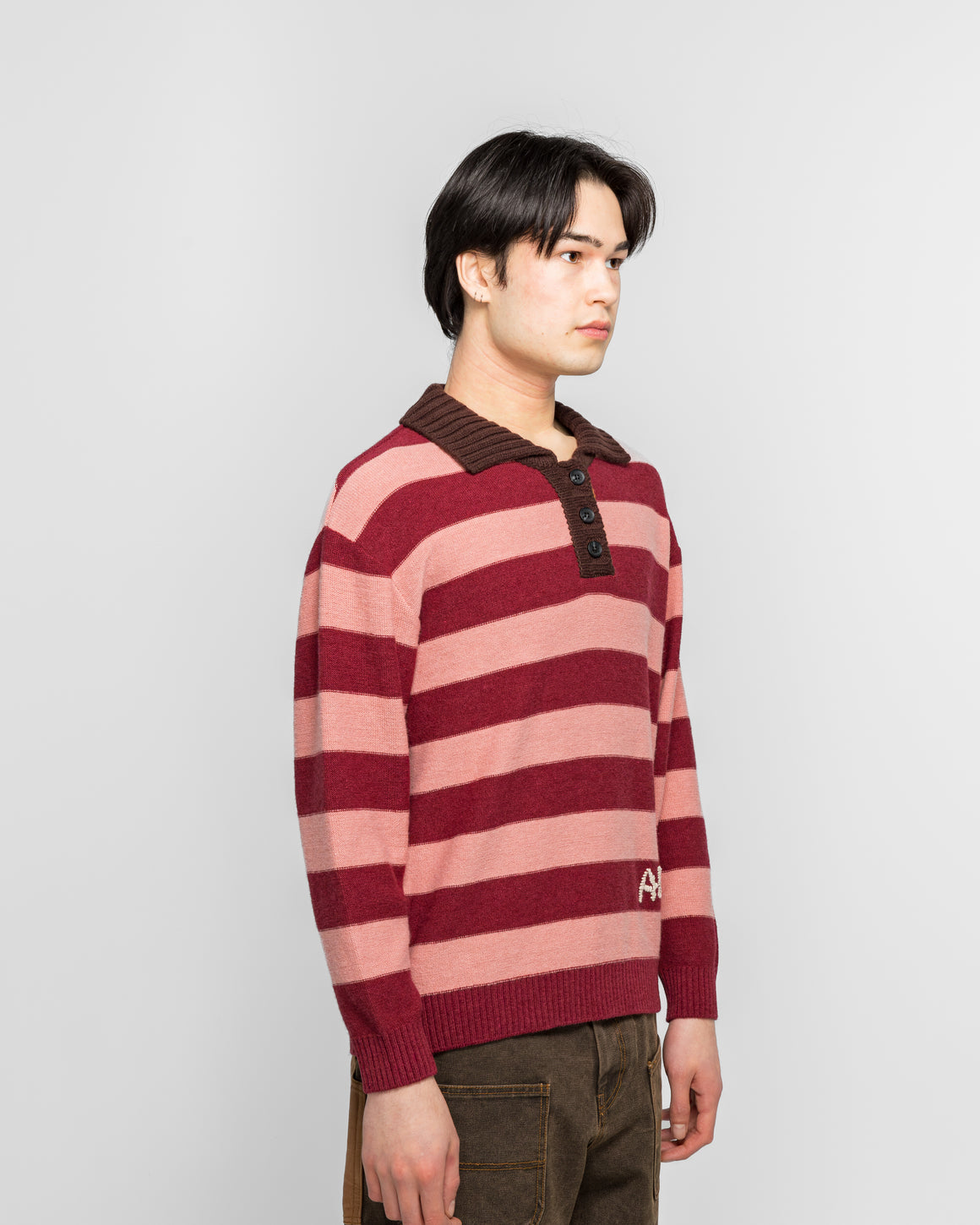 Andersson Bell - Loose-Fit Stripe Collar Sweater - Pink/Red White - UP THERE