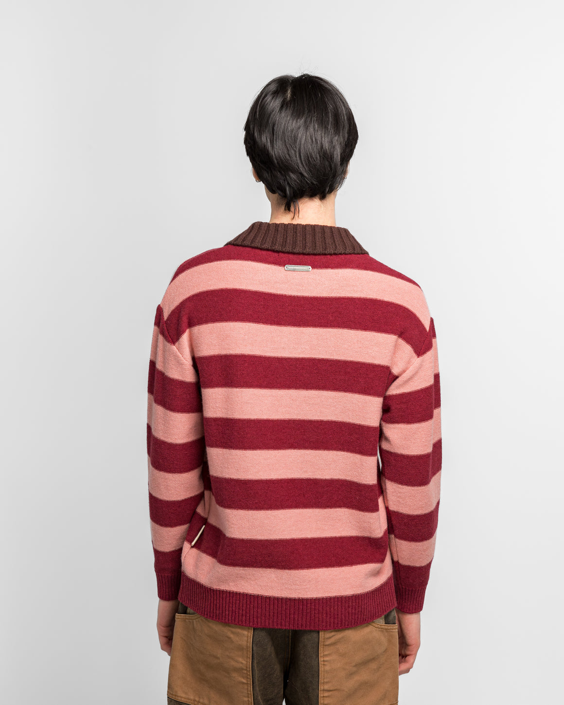 Andersson Bell - Loose-Fit Stripe Collar Sweater - Pink/Red White - UP THERE