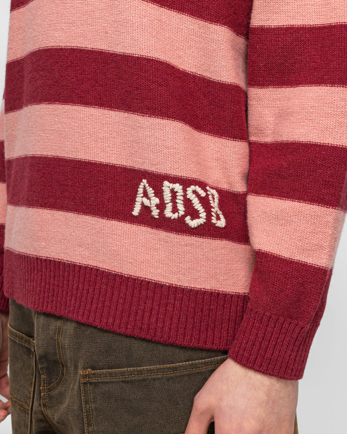 Andersson Bell - Loose-Fit Stripe Collar Sweater - Pink/Red White - UP THERE