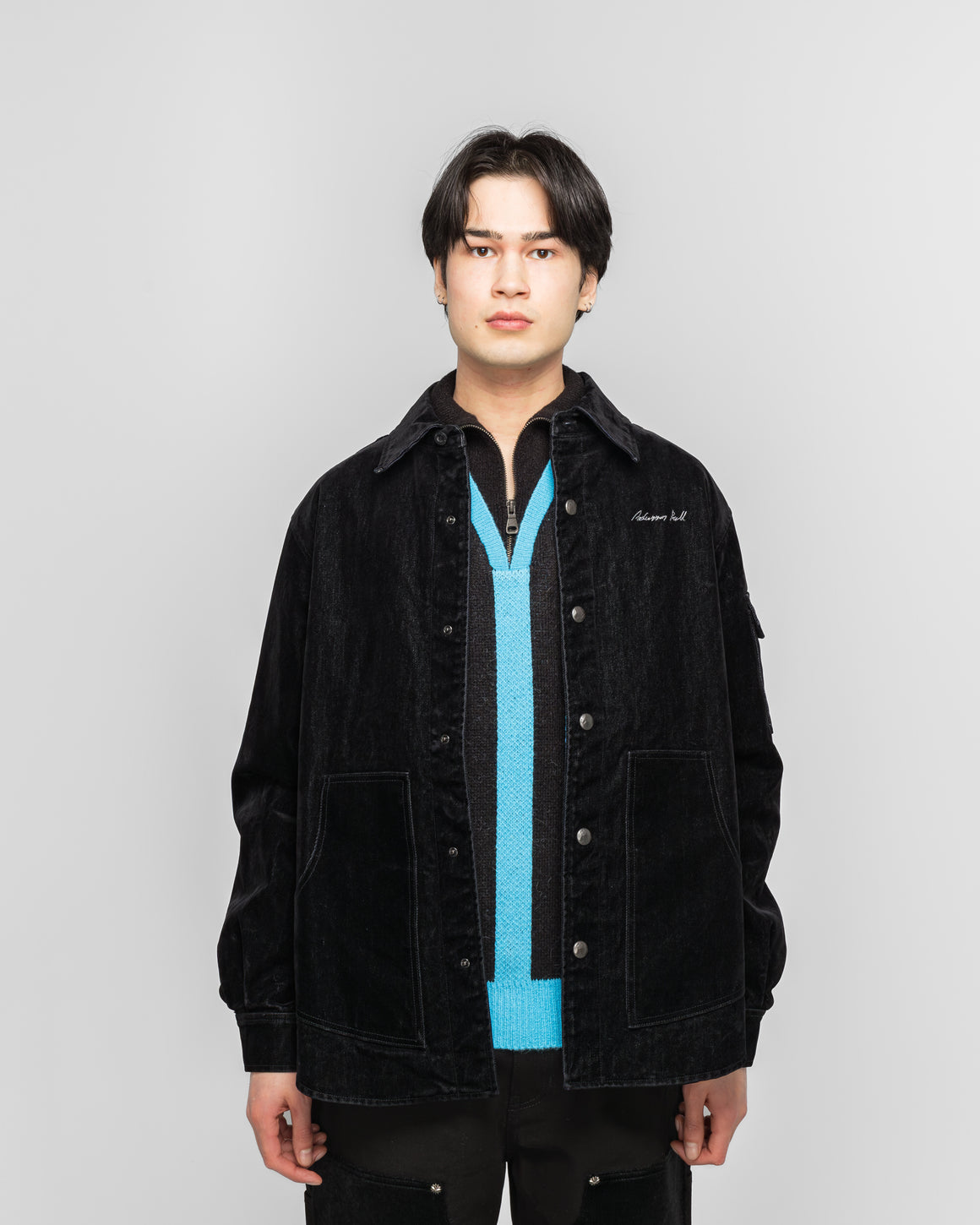 Andersson Bell - Padded Velvet Denim Shirt - Black - UP THERE