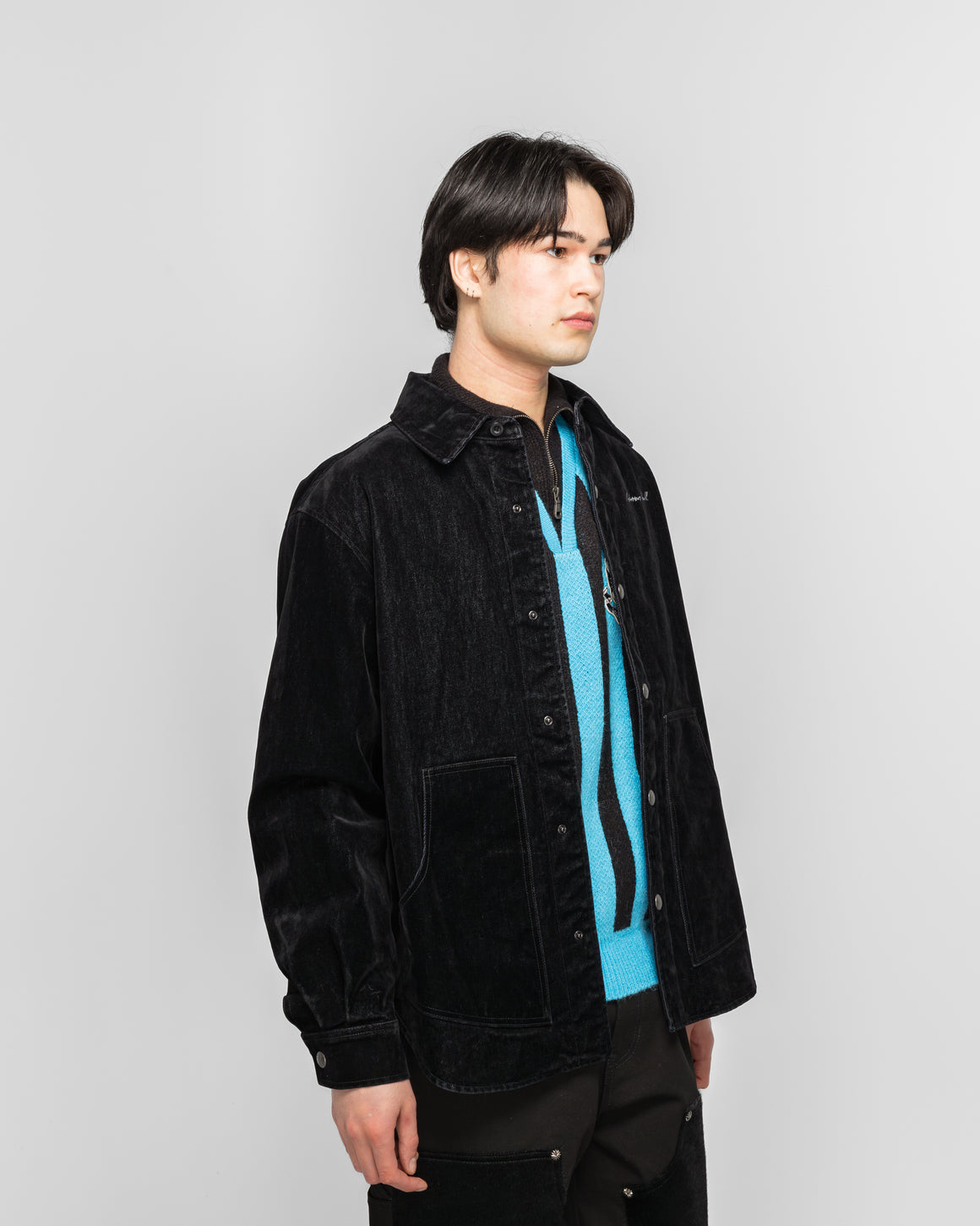 Andersson Bell - Padded Velvet Denim Shirt - Black - UP THERE