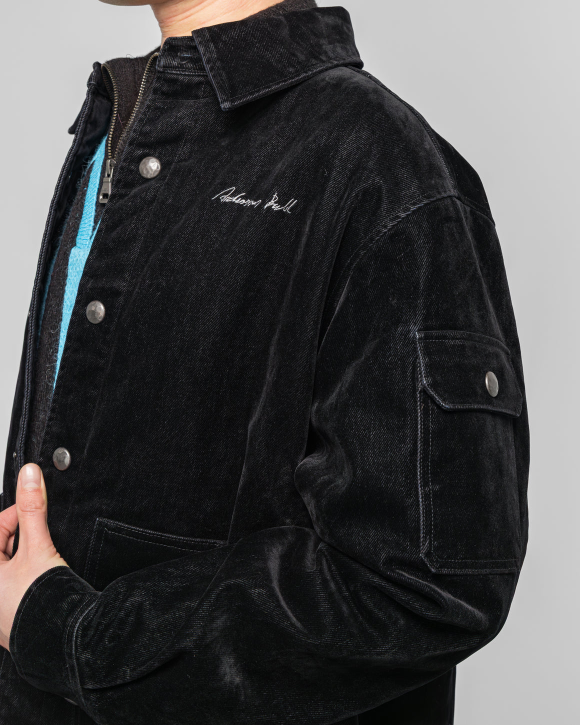 Andersson Bell - Padded Velvet Denim Shirt - Black - UP THERE