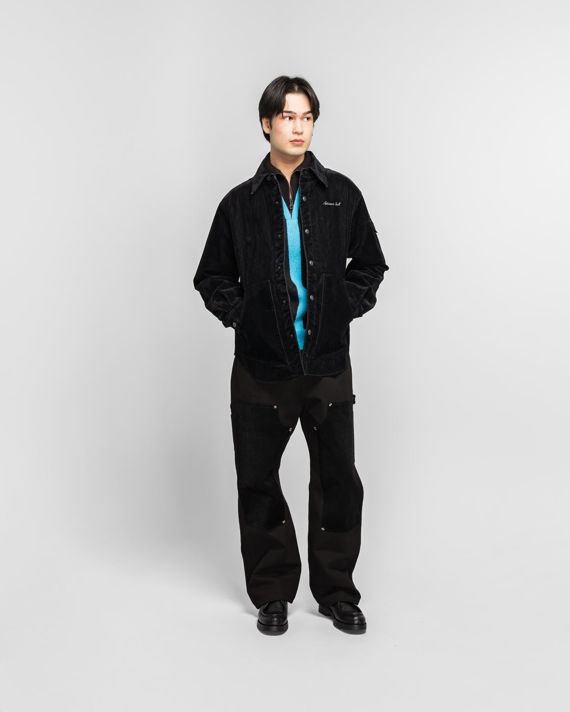 Andersson Bell - Padded Velvet Denim Shirt - Black - UP THERE