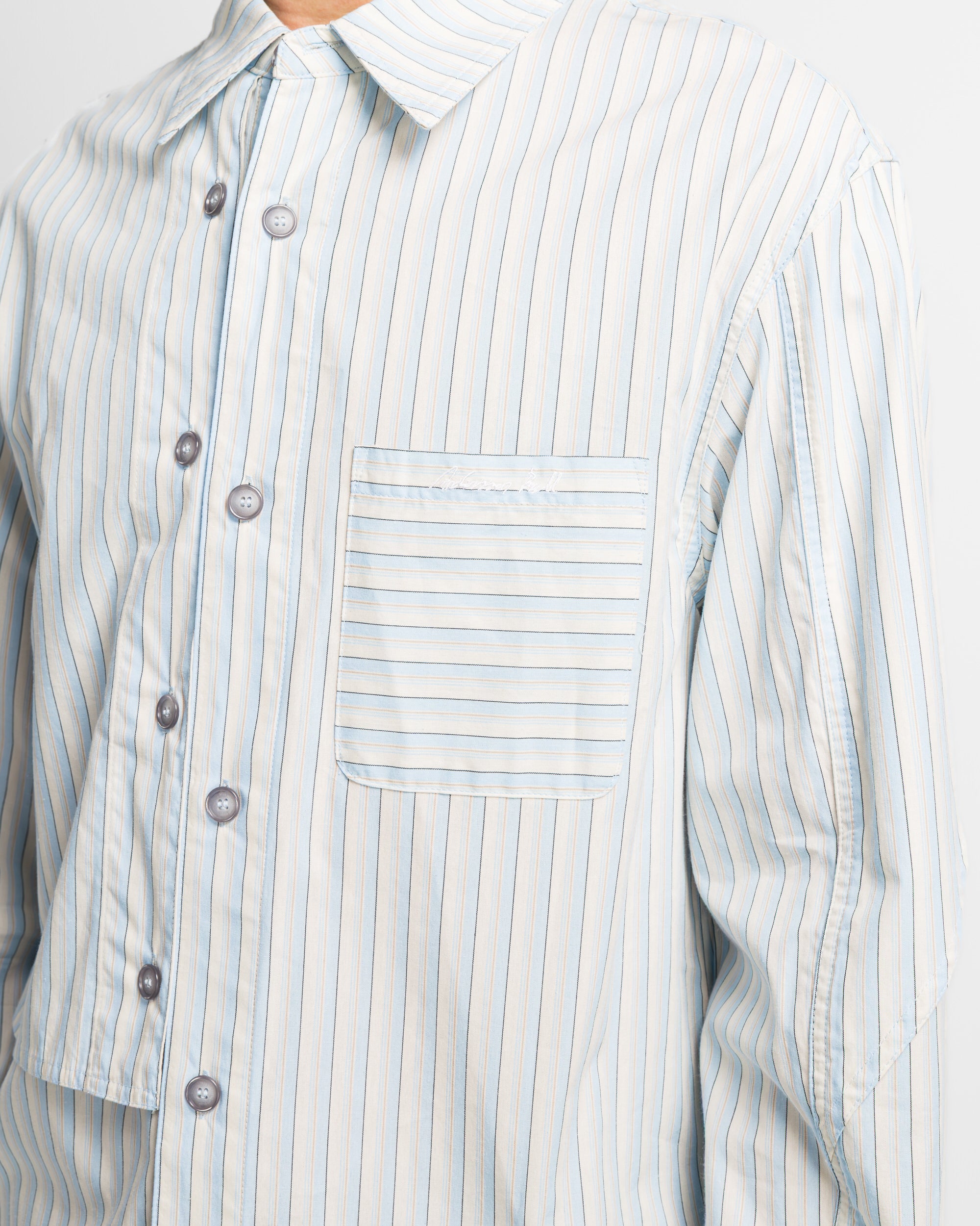 ANDERSSON BELLSTRIPE OPEN COLLAR SHIRT ANDERSSON BELL Open Knit Camp Shirt - Purple Stripe | Garmentory