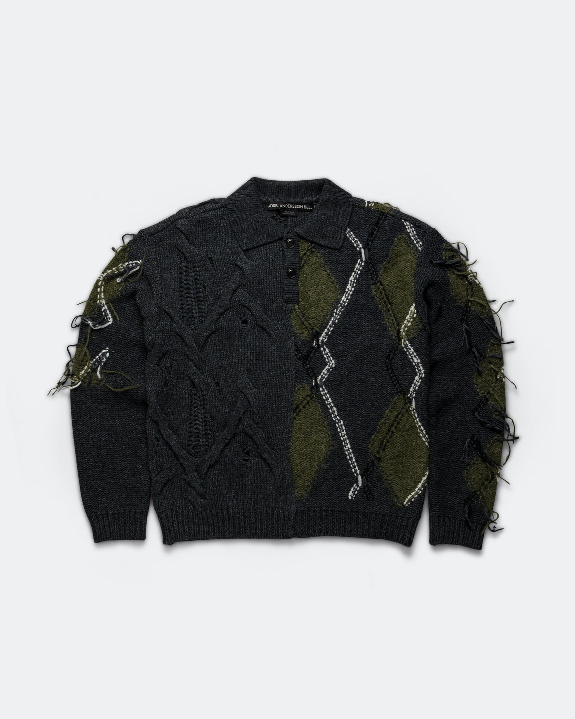 Andersson Bell - Argyle Fisherman Polo Sweater - Charcoal - UP THERE