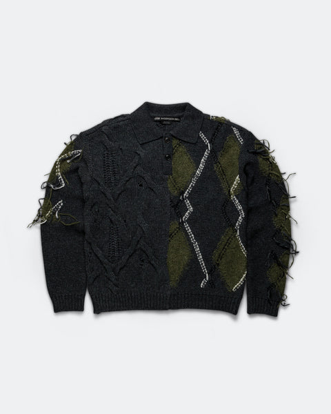 Argyle Fisherman Polo Sweater - Charcoal | UP THERE