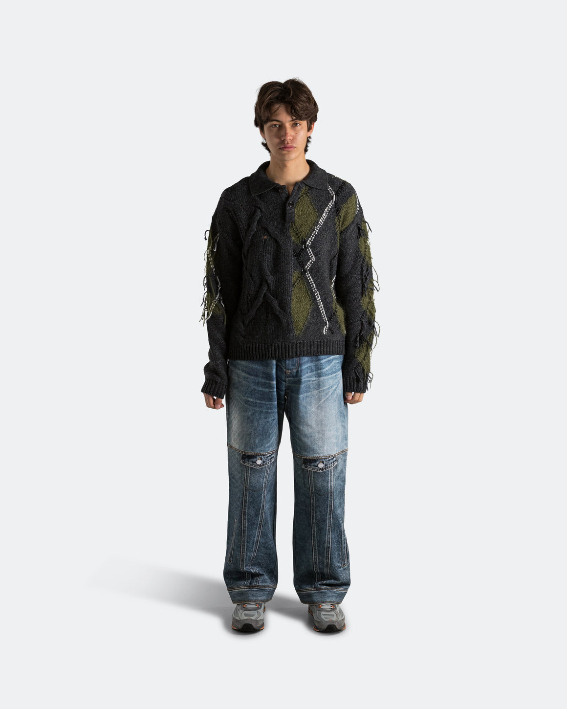 Andersson Bell - Argyle Fisherman Polo Sweater - Charcoal - UP THERE