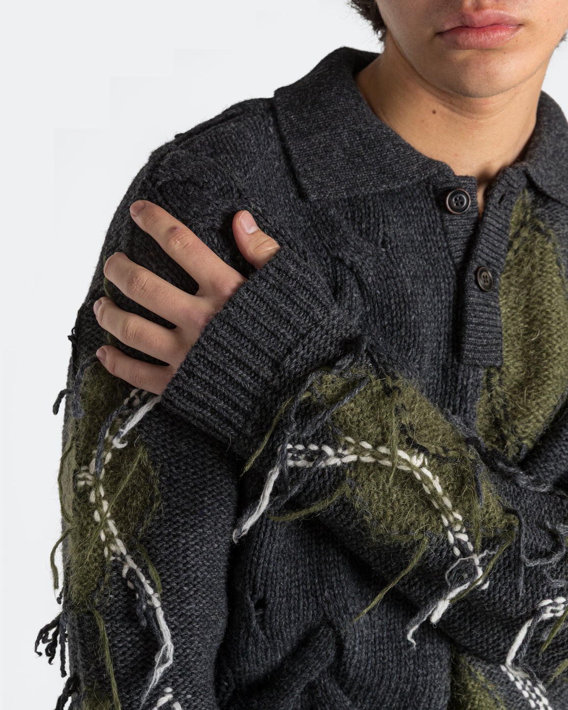 Andersson Bell - Argyle Fisherman Polo Sweater - Charcoal - UP THERE