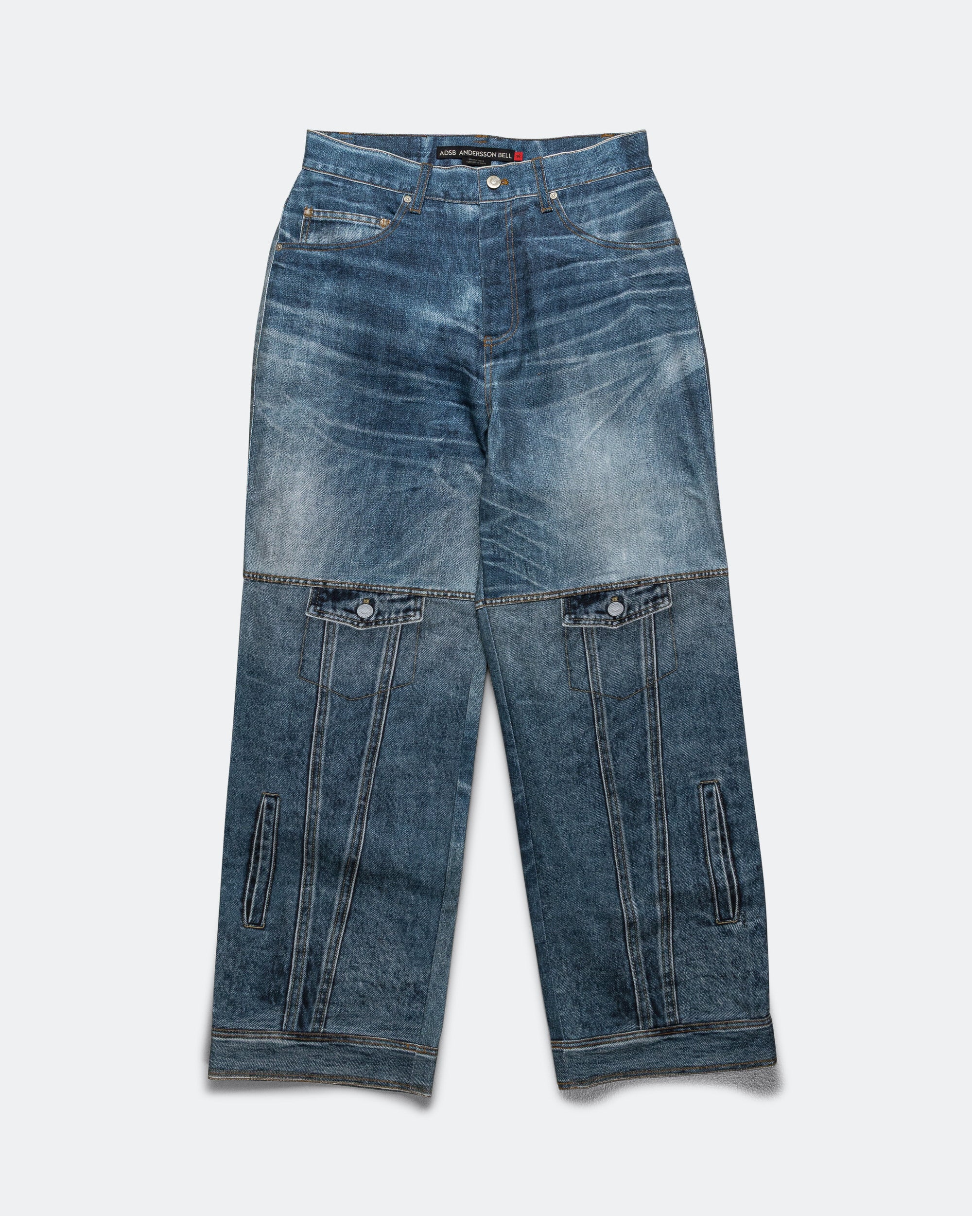 Custom-Like Printed Denim Pants - Mid Blue | UP THERE