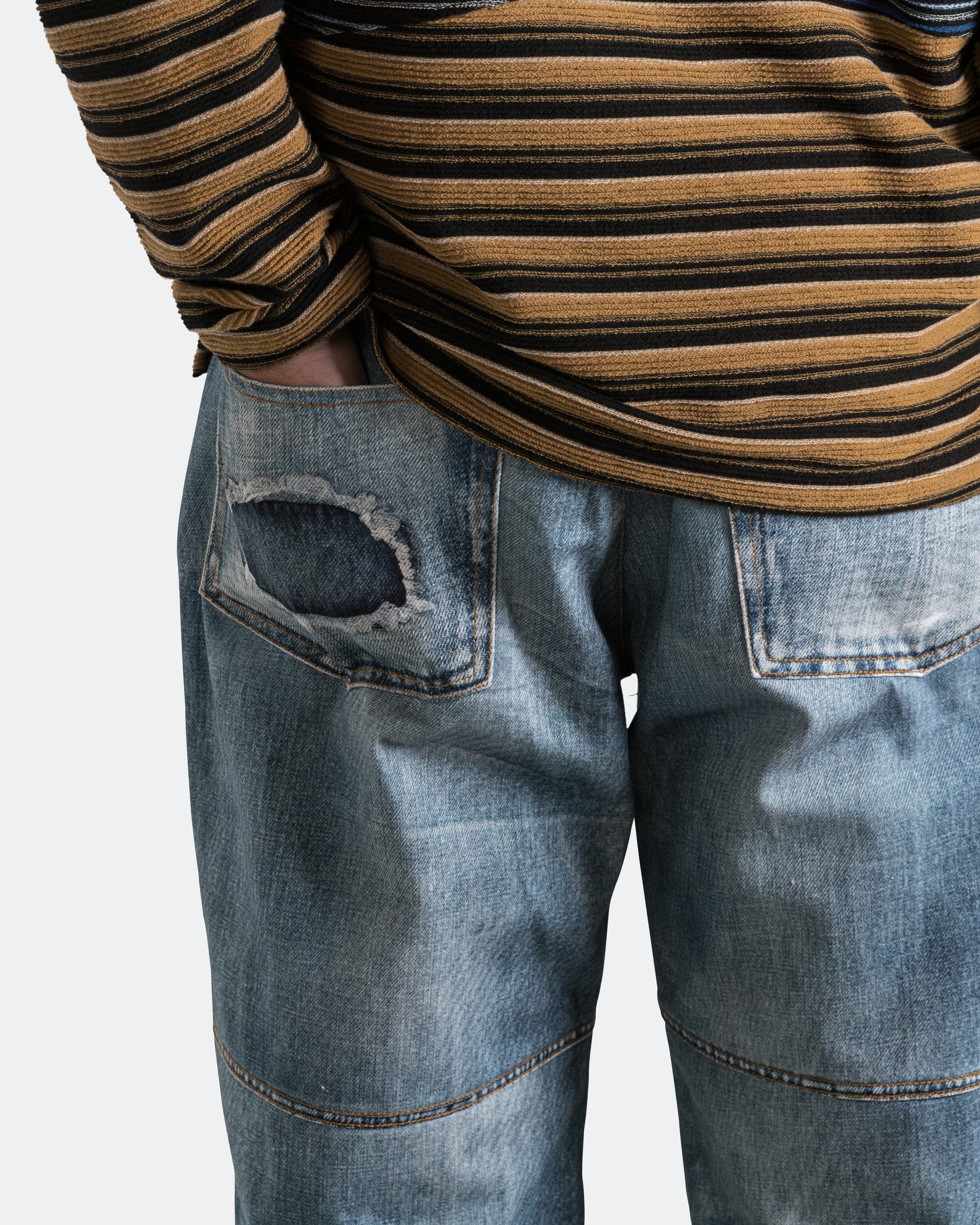 Custom-Like Printed Denim Pants - Mid Blue | UP THERE