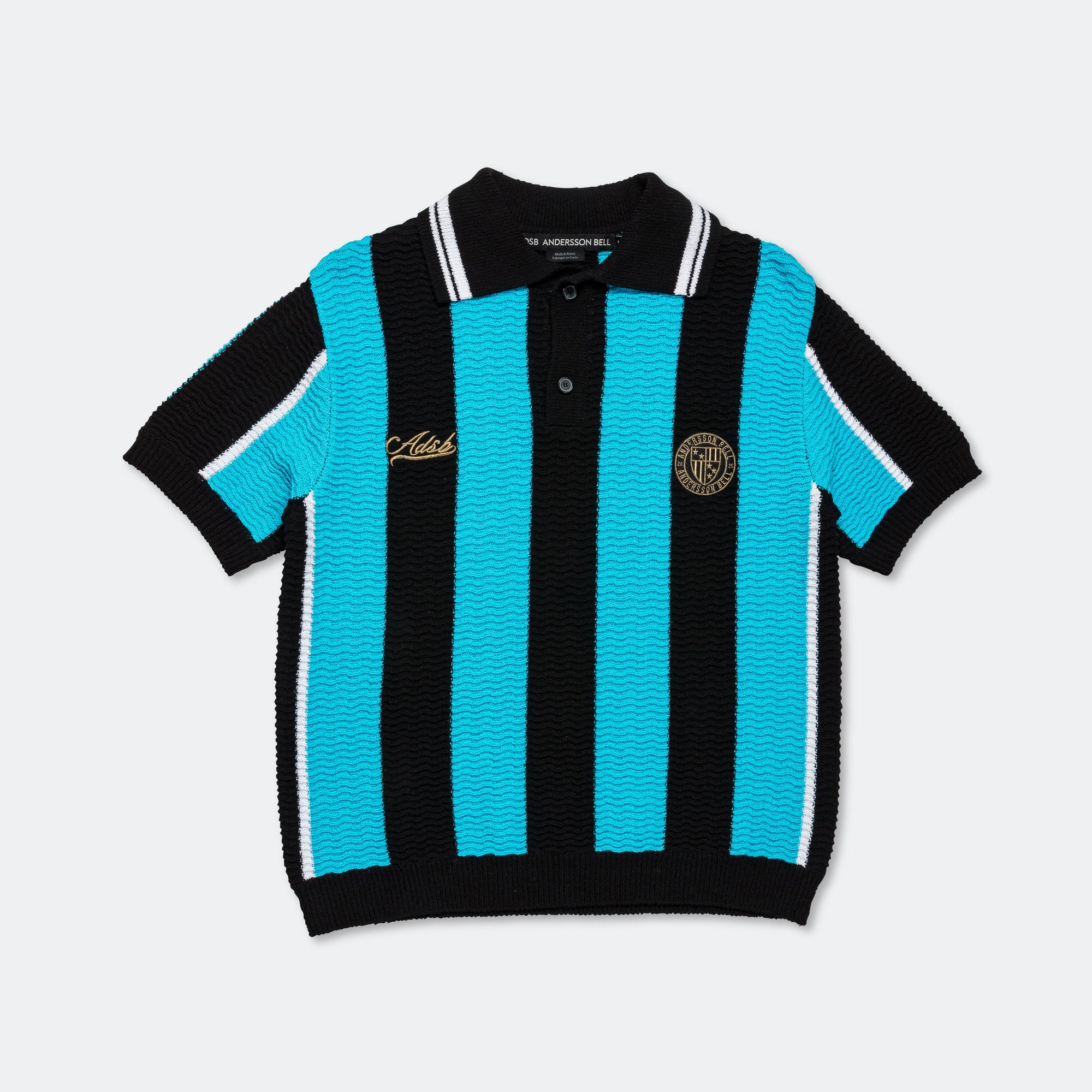 Stripe Soccer Polo Sweater - Black/Blue | UP THERE
