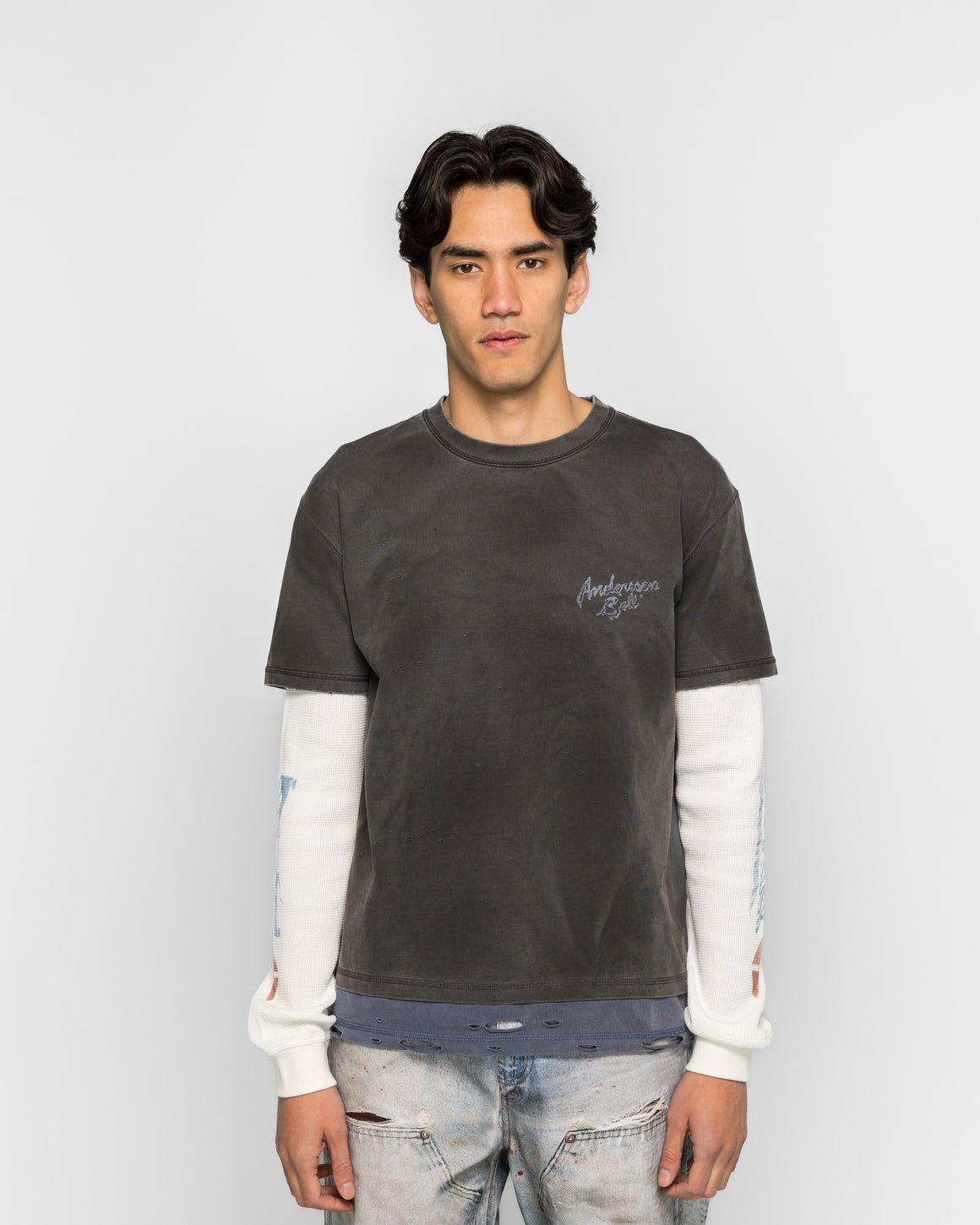 Andersson Bell - Distress Layered Long Sleeve T-Shirt - Charcoal - UP THERE