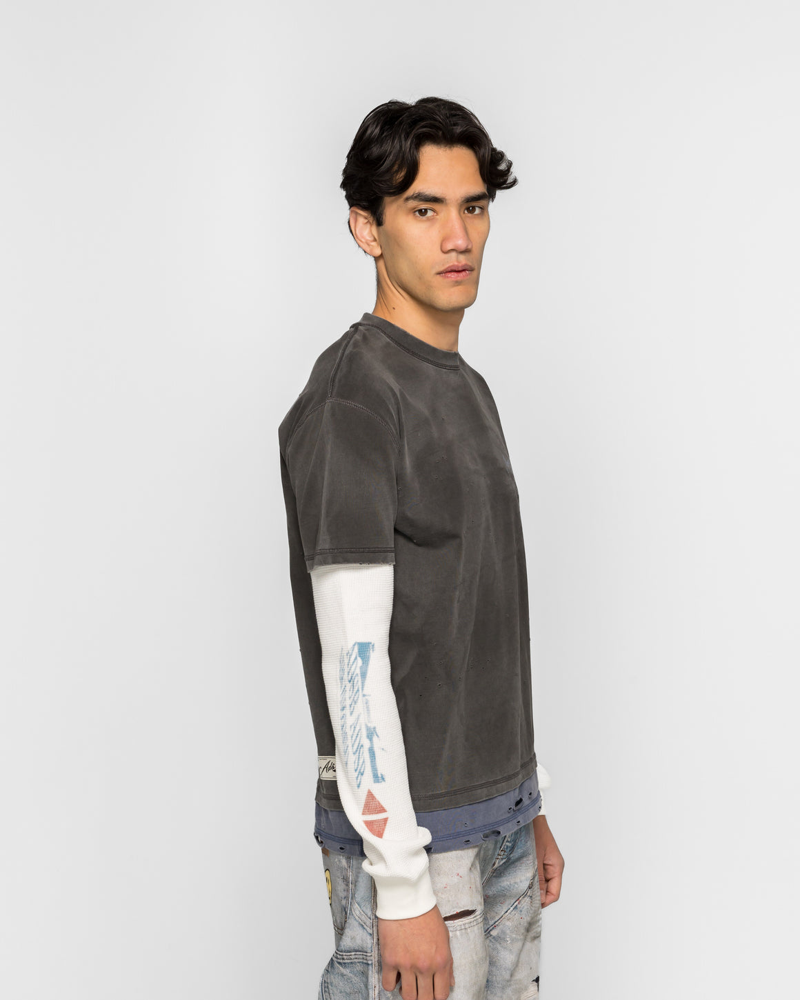 Andersson Bell - Distress Layered Long Sleeve T-Shirt - Charcoal - UP THERE