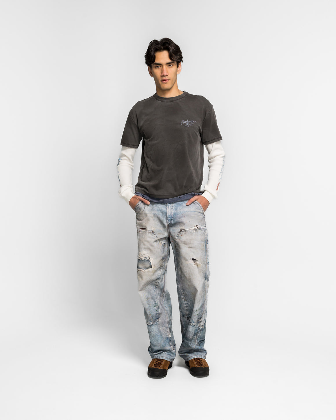 Andersson Bell - Distress Layered Long Sleeve T-Shirt - Charcoal - UP THERE