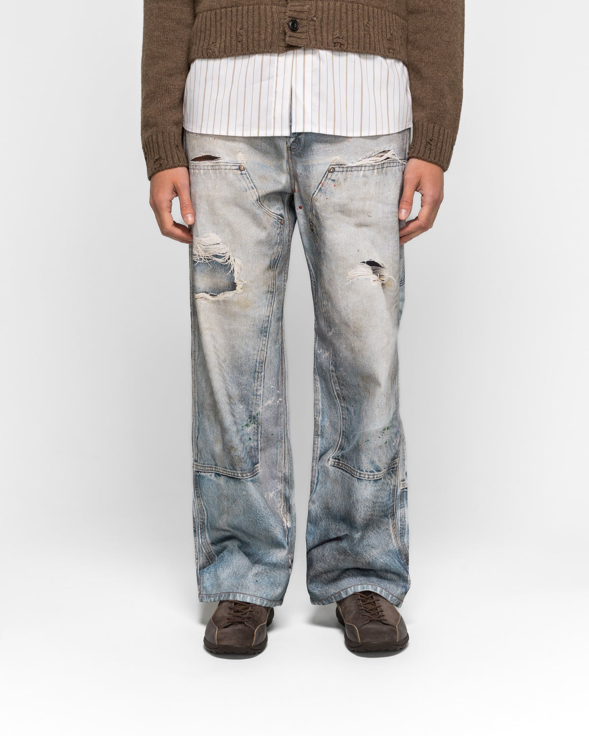 Andersson Bell - Distressed Trompe-L'Oeil Carpenter Jeans - Mid Blue - UP THERE