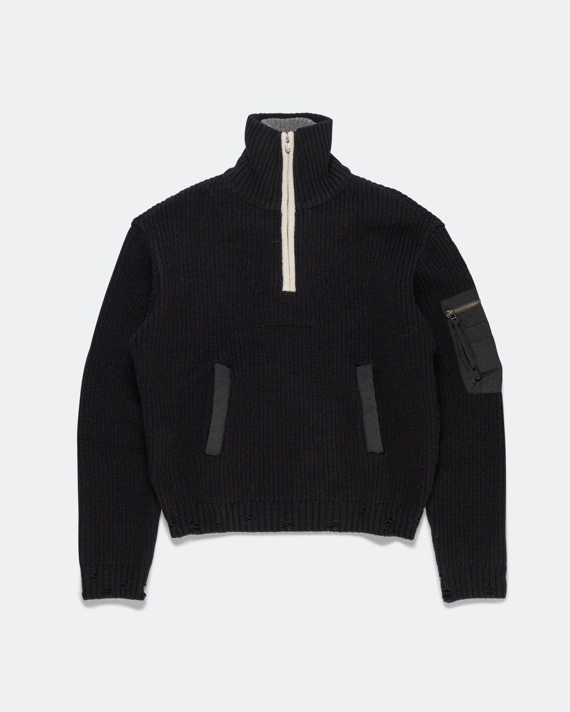 Andersson Bell - Double Layered Quarter Zip-Up Sweater - Black/Grey - UP THERE