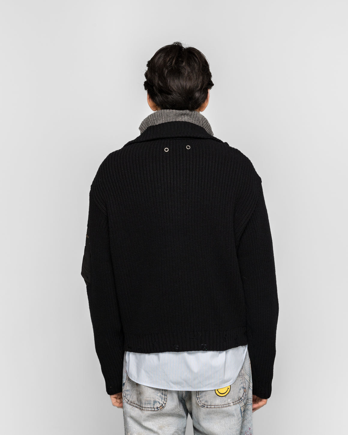 Andersson Bell - Double Layered Quarter Zip-Up Sweater - Black/Grey - UP THERE