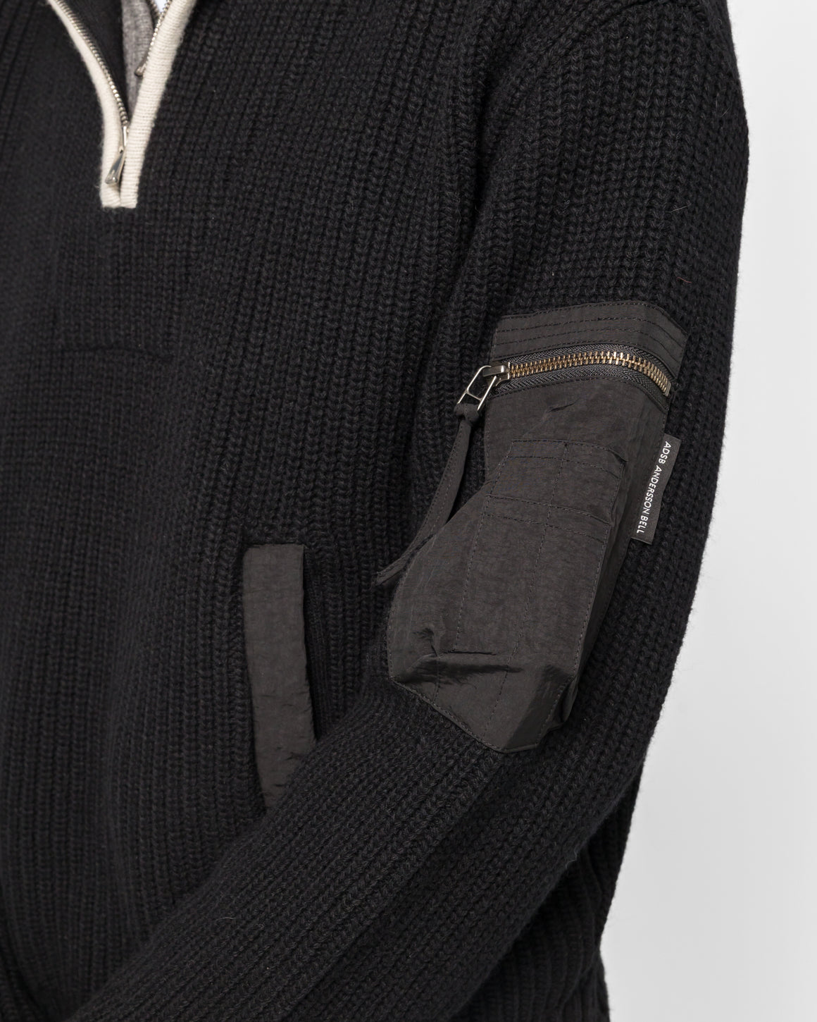 Andersson Bell - Double Layered Quarter Zip-Up Sweater - Black/Grey - UP THERE