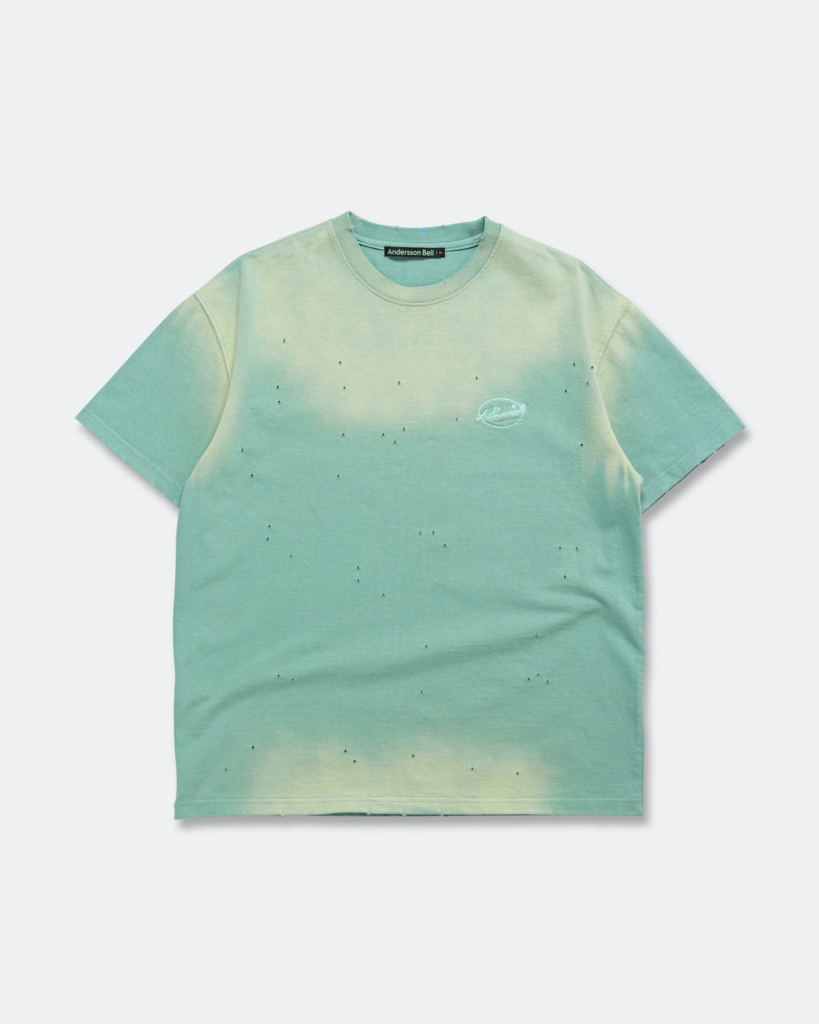 Andersson Bell - Gradient Damage Washed T-Shirt - Green/Sky Blue - UP THERE