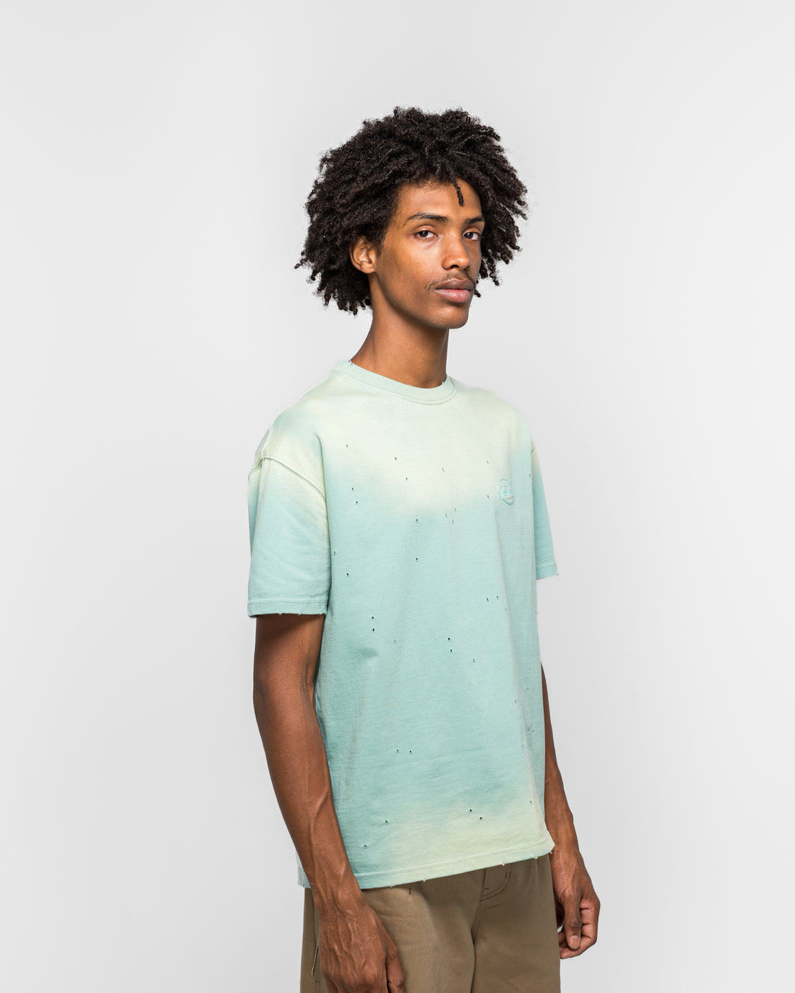 Andersson Bell - Gradient Damage Washed T-Shirt - Green/Sky Blue - UP THERE