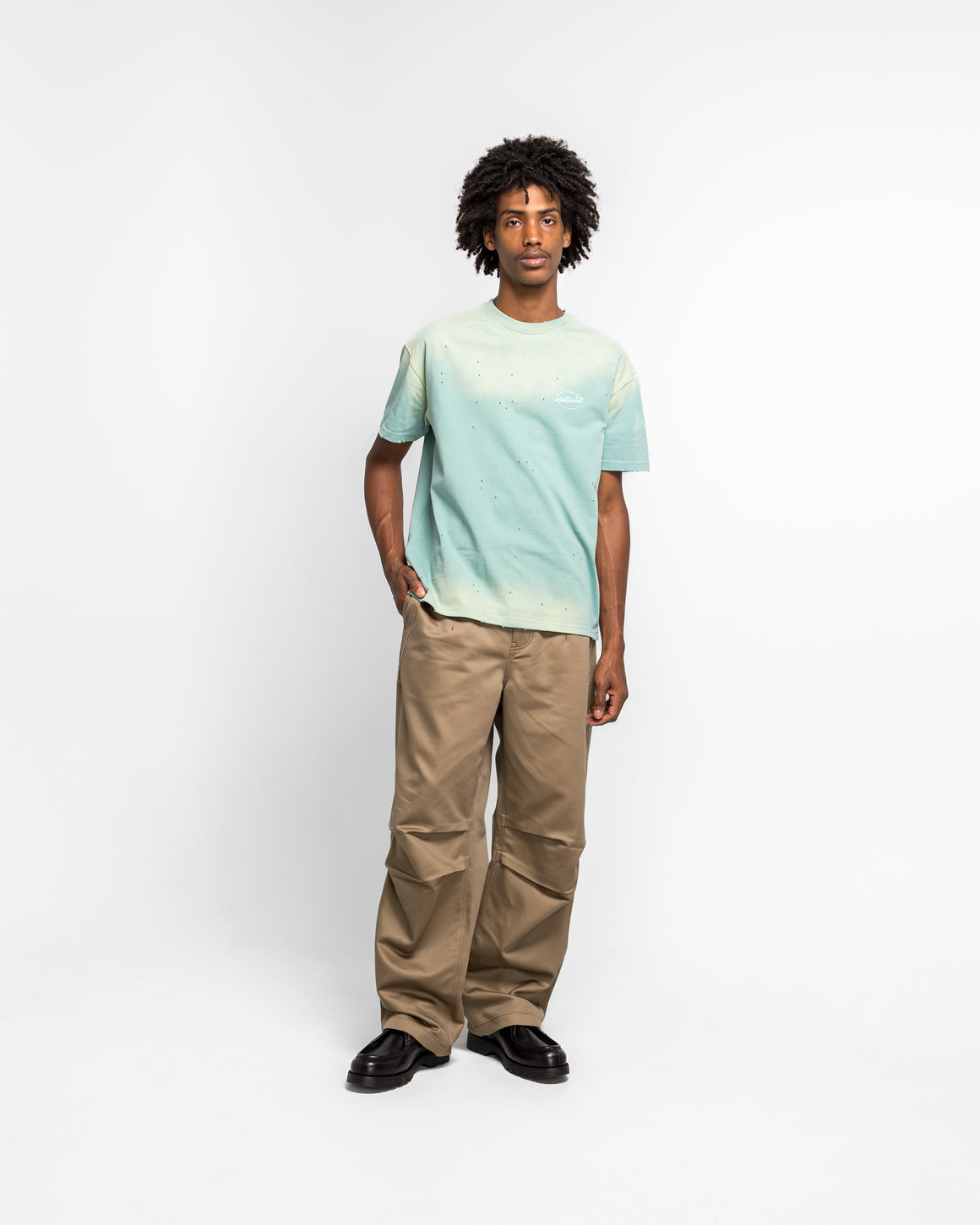 Andersson Bell - Gradient Damage Washed T-Shirt - Green/Sky Blue - UP THERE