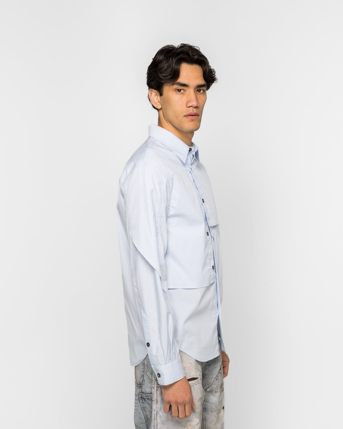 Andersson Bell - Maey Stripe Layered Shirt - Blue Stripe - UP THERE